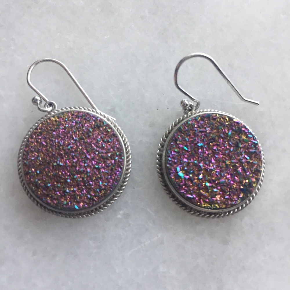 Pink druzy drop earrings